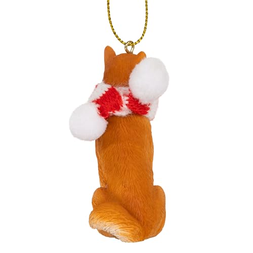 Shiba Inu Dog Christmas Tree Ornament with Fabric Candy Cane Scarf