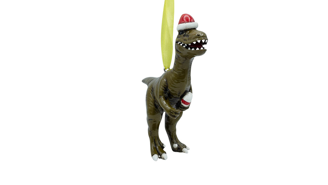 Christmas Tree Ornament Dinosaur Raptor Holding A Candy Cane for Kids