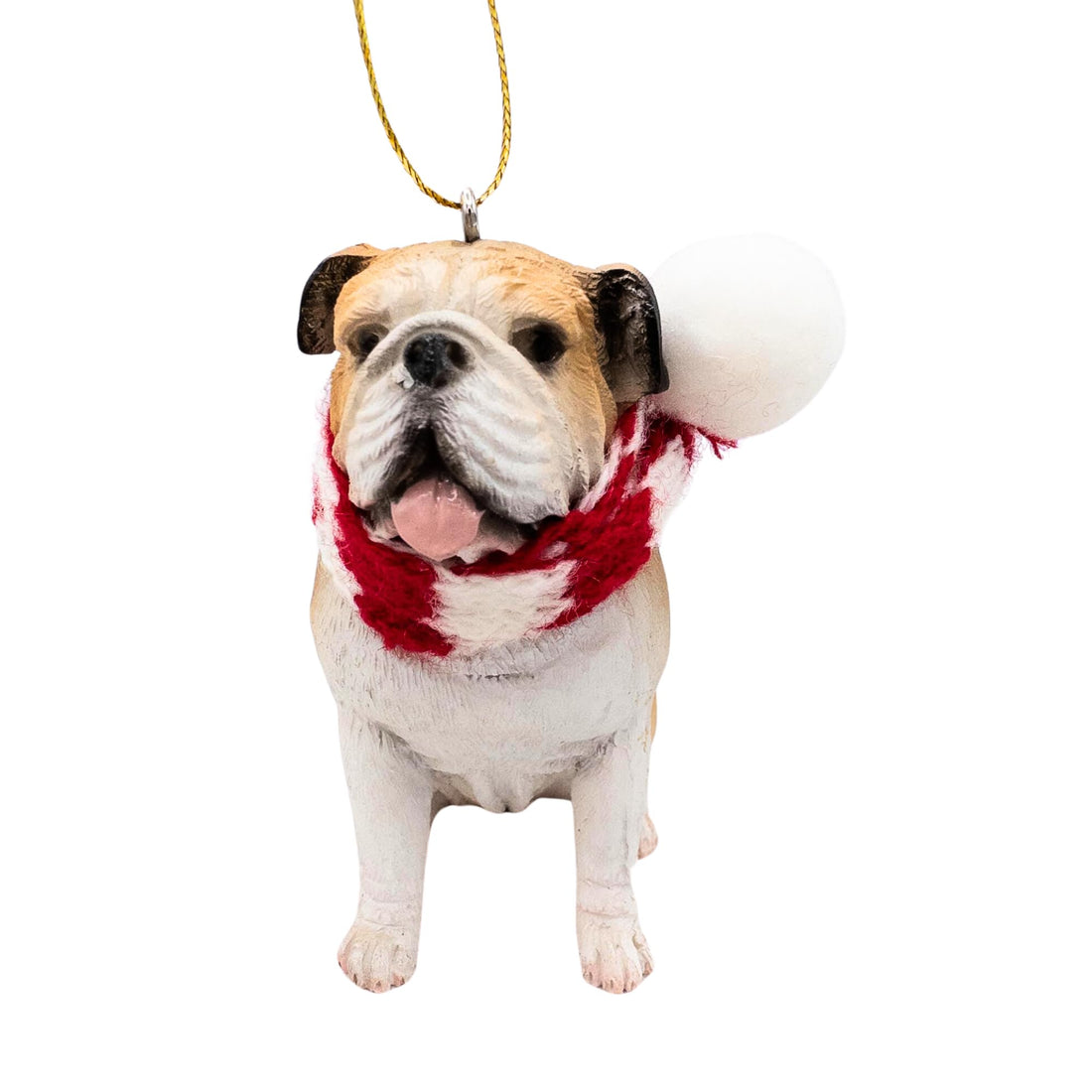 English Bulldog Dog Lovers Christmas Tree Ornament with Candy Cane Scarf