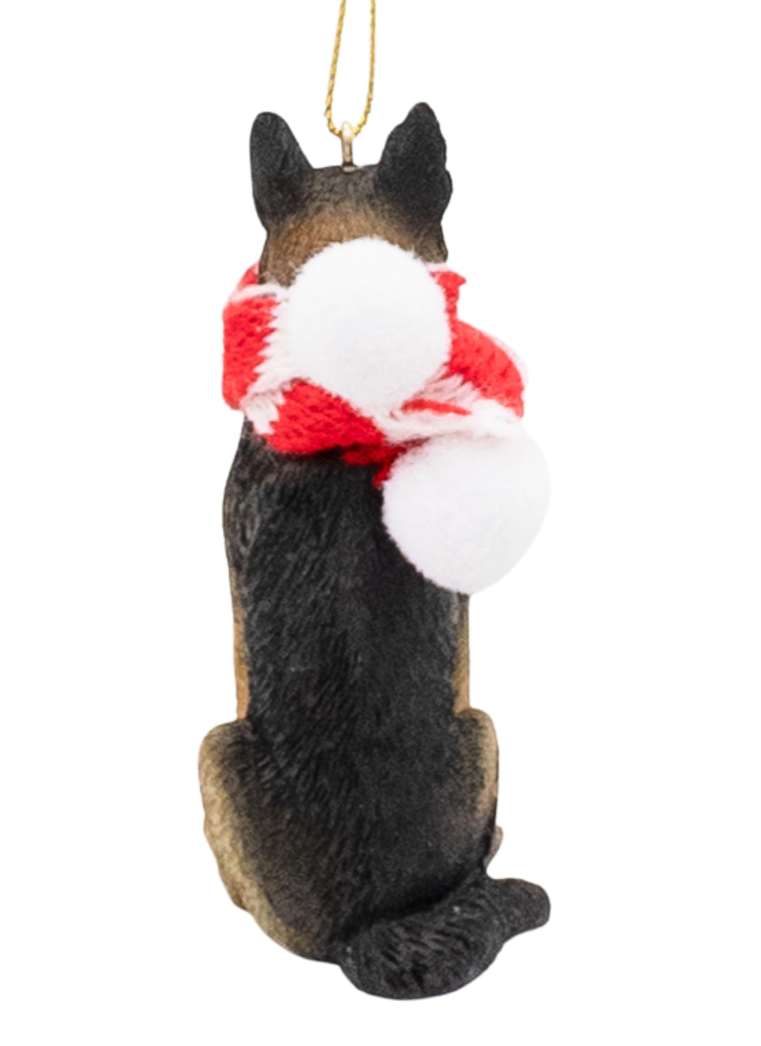 German Shepherd Christmas Dog Ornament with Fabric Candy Cane Scarf