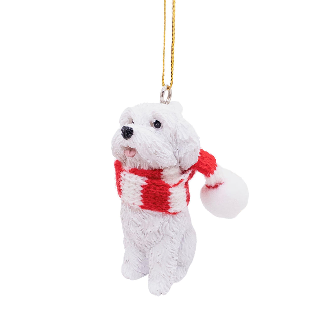 Maltese Dog Lover Christmas Tree Ornament with Candy Cane Scarf