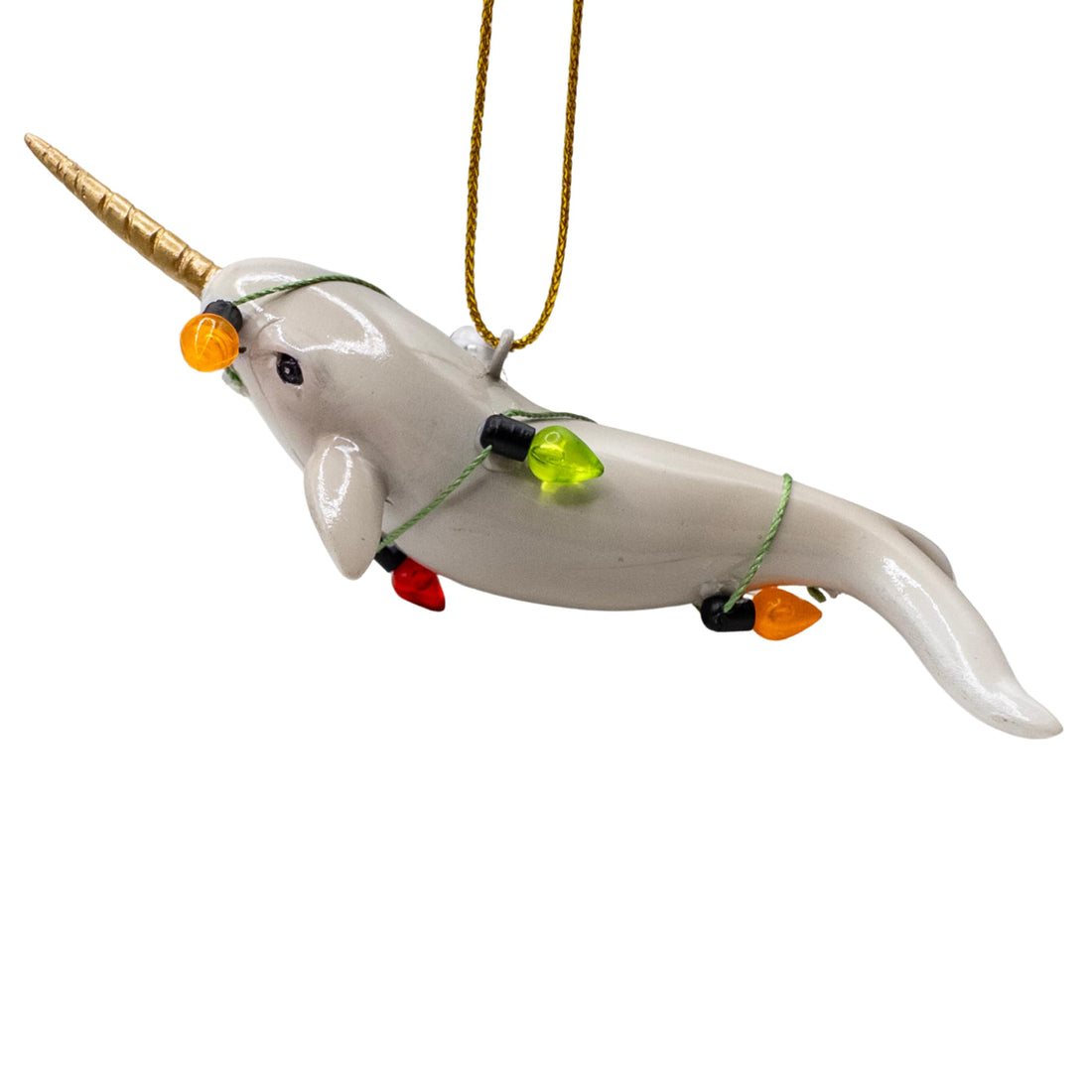Narwhal Unicorn Whale Wrapped in Lights Christmas Tree Ornament