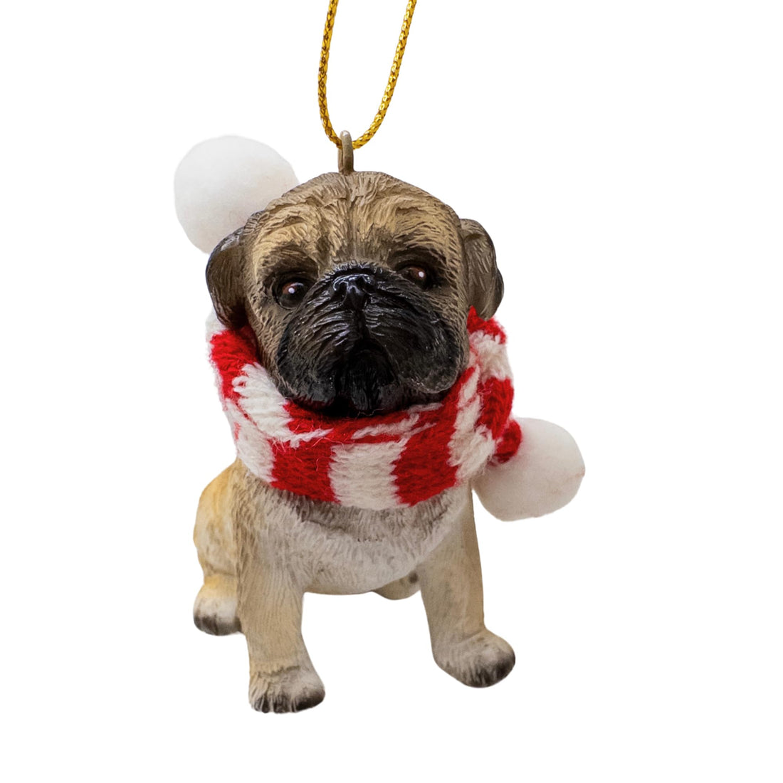 Pug Dog Puppy with Candy Cane Scarf Christmas Tree Ornament
