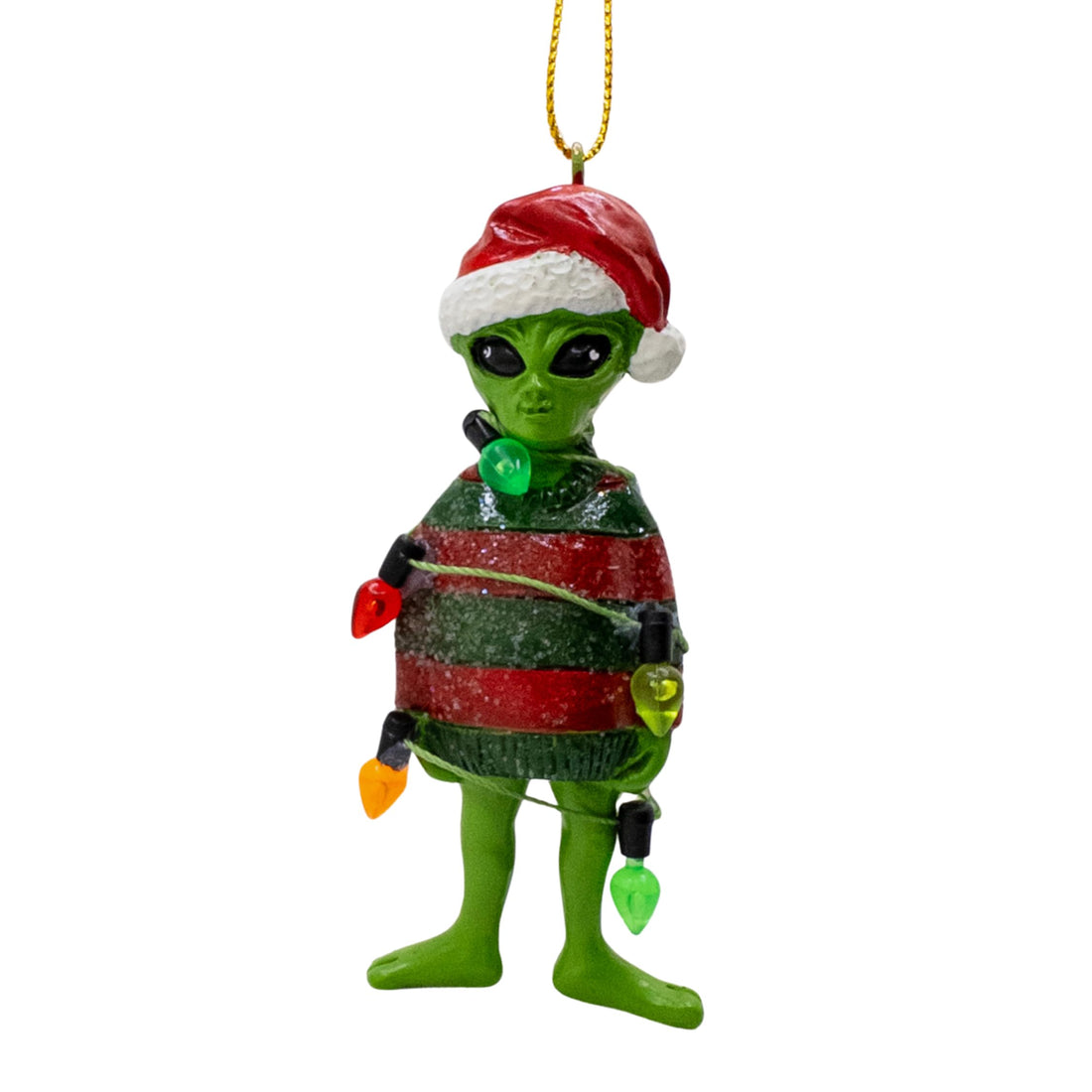 Alien in Ugly Christmas Sweater Party Wrapped in Lights Holiday Tree Ornament