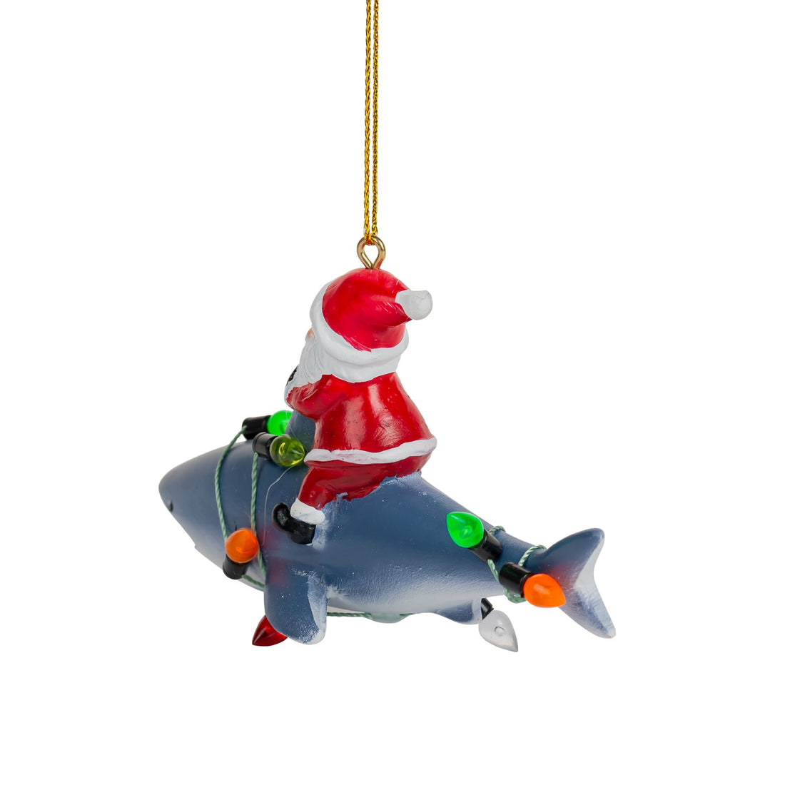Shark Christmas Tree Ornament with Santa Riding On The Back Covered in Lights