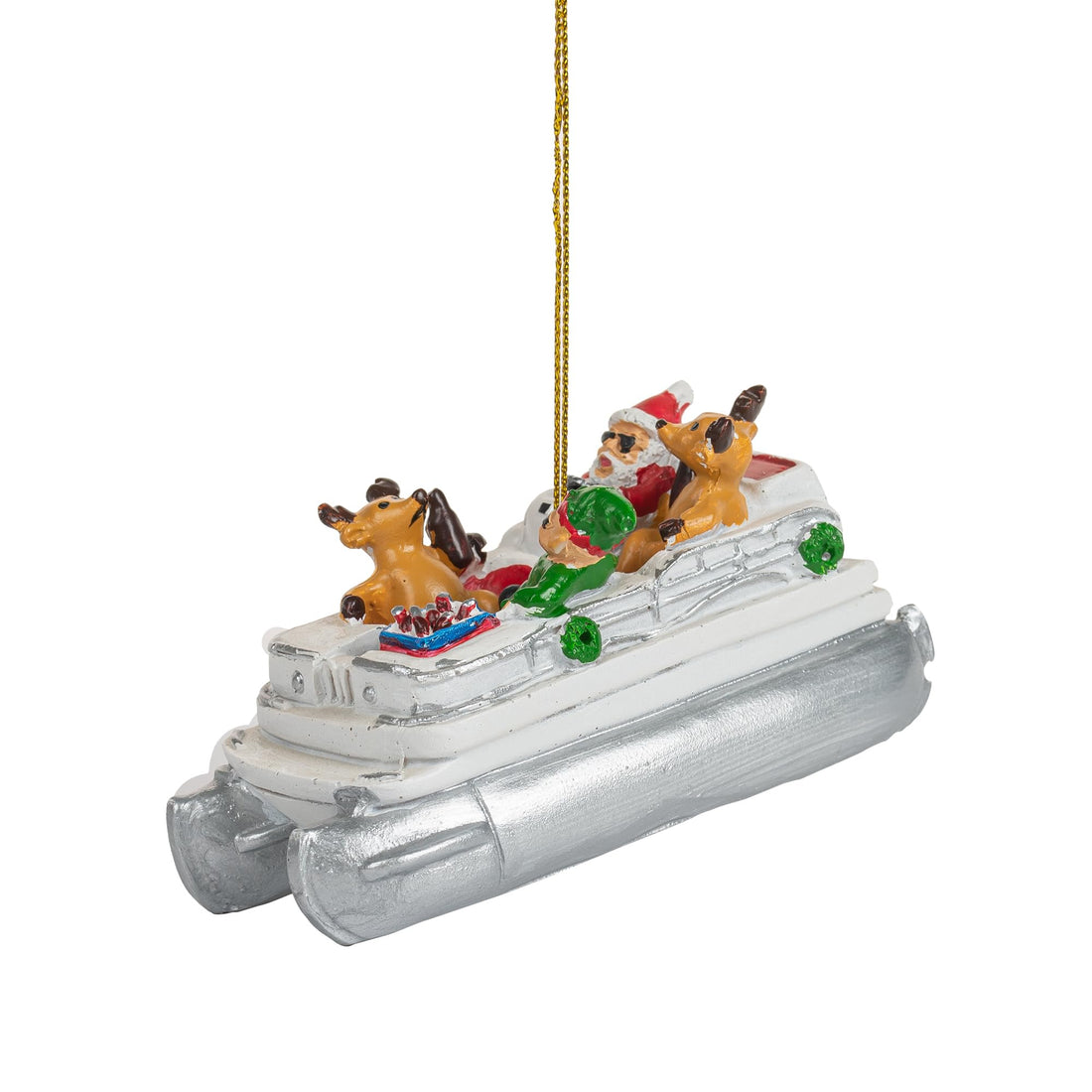 Pontoon Christmas Tree Ornmaent Santa Reindeer Elf in Party Boat