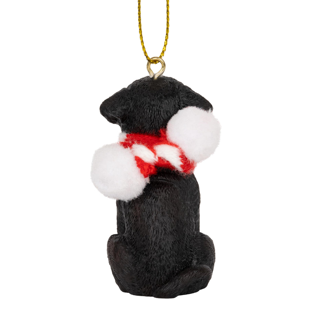 Black Pug Dog Christmas Tree Ornament with Fabric Candy Cane Scarf