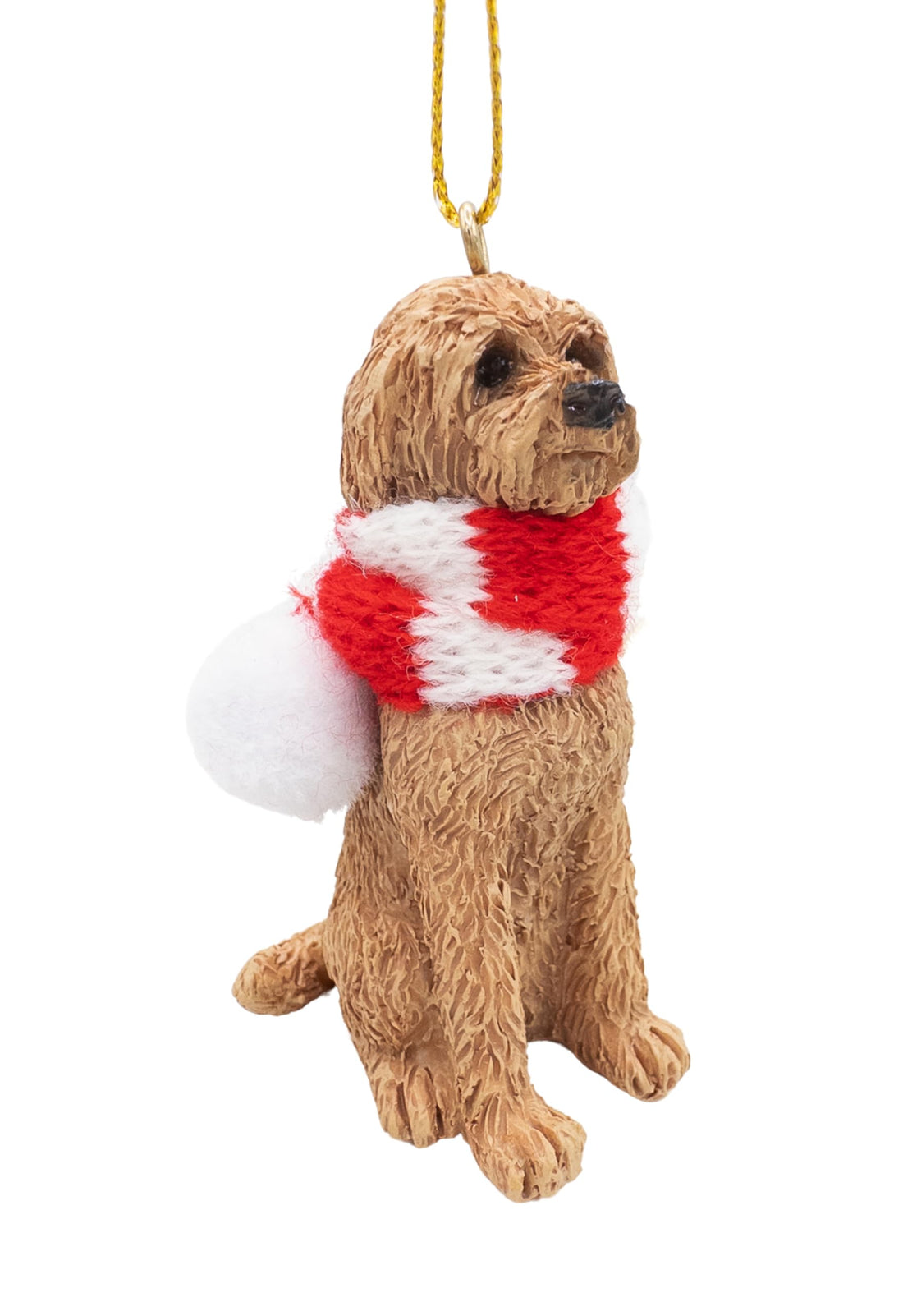 Spooky Thru Noel Collection Goldendoodle Christmas Tree Dog Ornament with Candy Cane Fabric Scarf