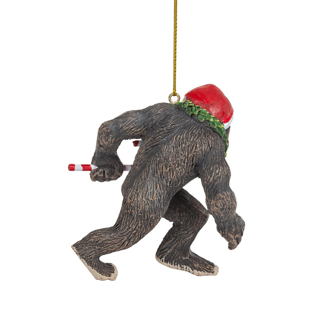 Bigfoot Wearing Santa Hat Walking with Candy Cane Funny Ugly Christmas Tree Sasquatch Ornament