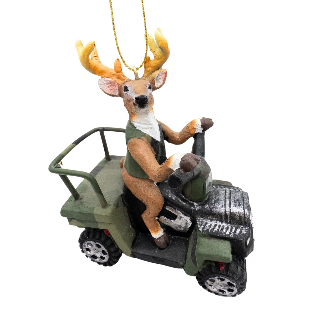 Deer Hunter Riding ATV Four Wheeler in Camouflage Gear Christmas Tree Funny Hunting Ornament Buck Hunters