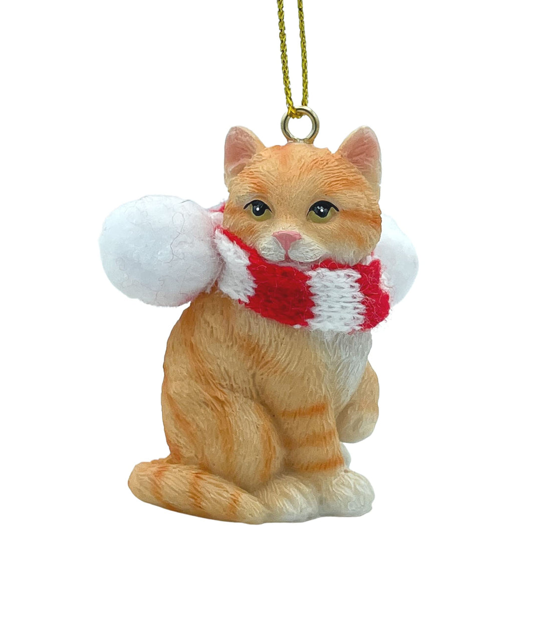 Orange Cat Tabby Shorthaired Kitty Christmas Tree Ornament with Candy Cane Scarf