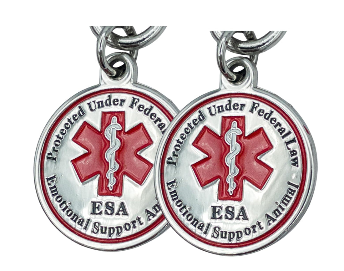 ESA Dog Tag Pack of 2 Accessories Emotional Support Animal Double Sided Red Medical Alert Symbol Medal for Small Dogs Use for Collars Harness Vest Easy to Switch Pet ID