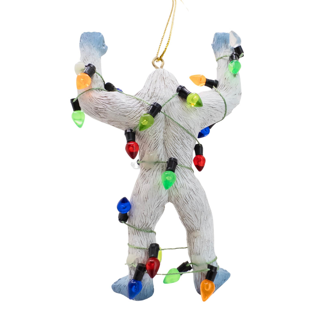 Yeti Abominable Snowman Wrapped in Christmas Tree Lights Monster Ornament