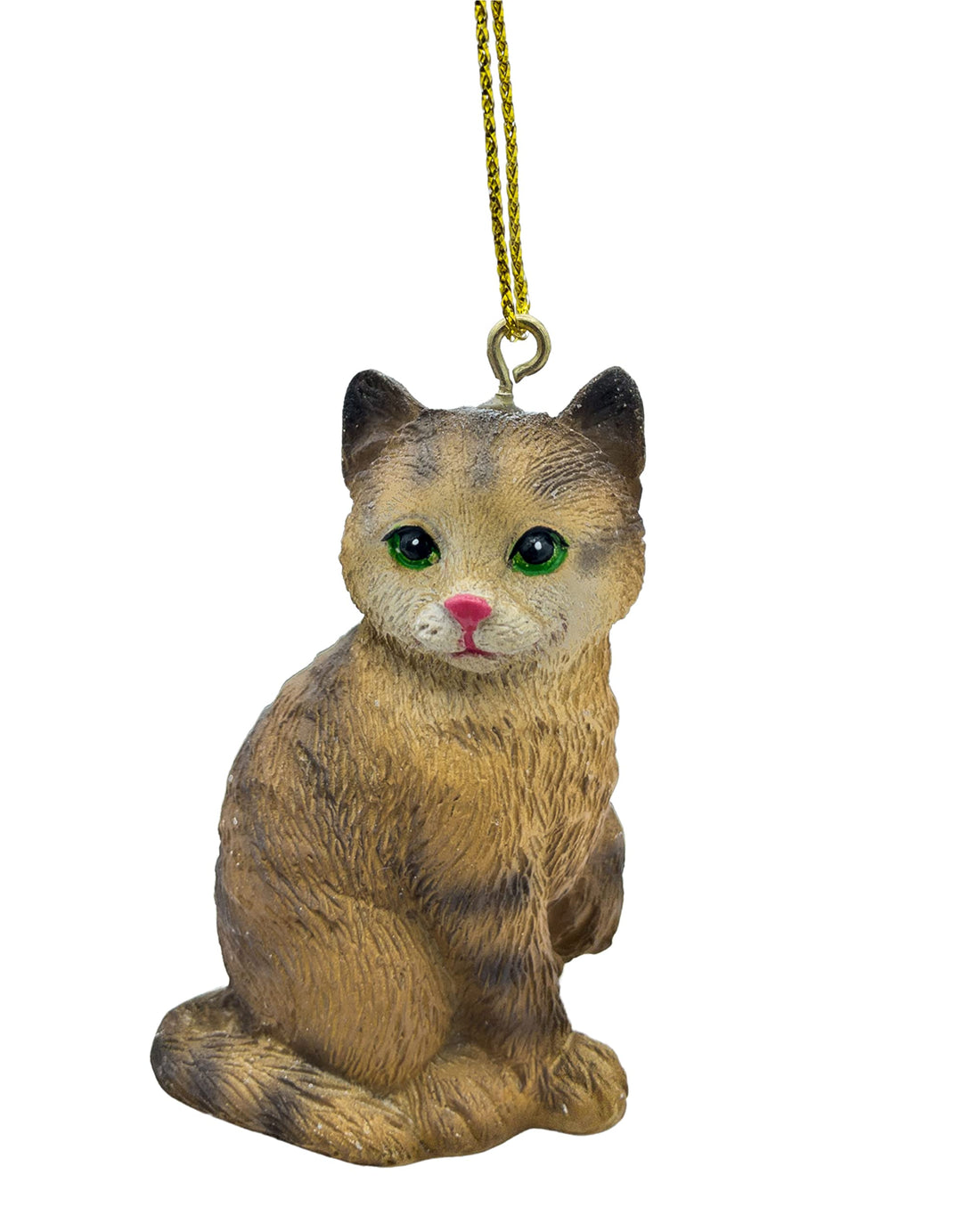 Tan Brown Stripped Shorthaired Tabby Kitty Cat Christmas Tree Ornament with Candy Cane Scarf