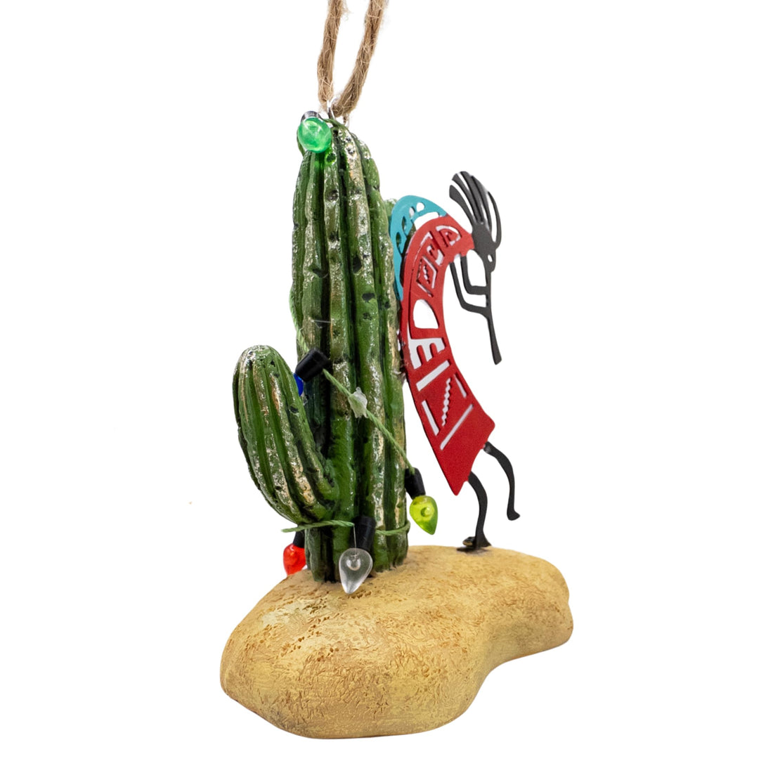 Kokopelli Dancing Cactus Wrapped in Holiday Lights Christmas Tree Southwestern Ornament