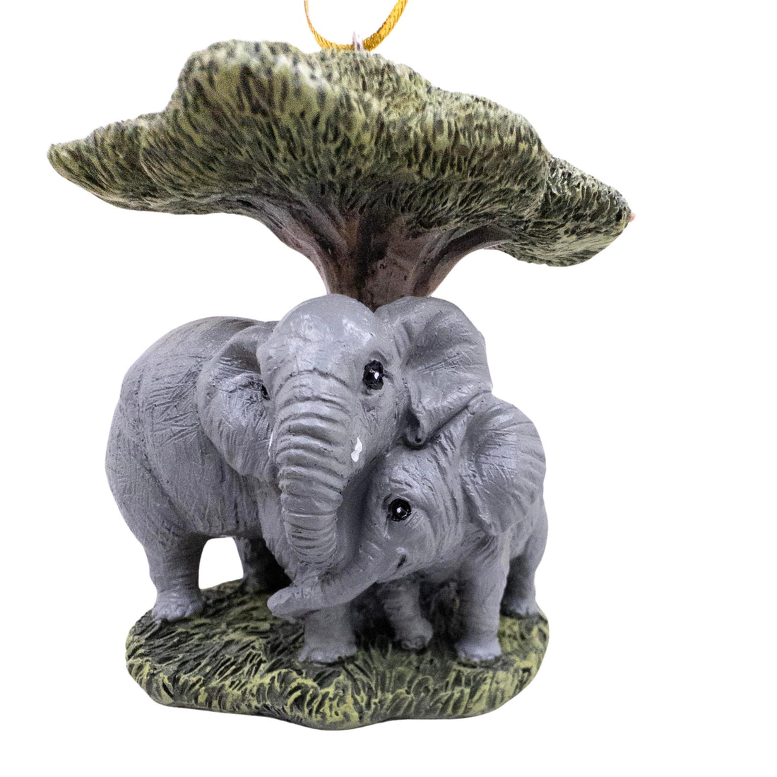 Elephant Mom Loving Her Baby Calf Underneath A Tree Christmas Ornament