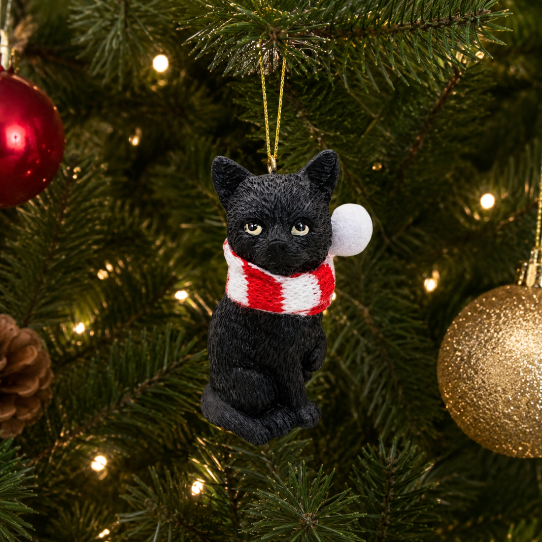 Black Longhaired Cat with Scarf