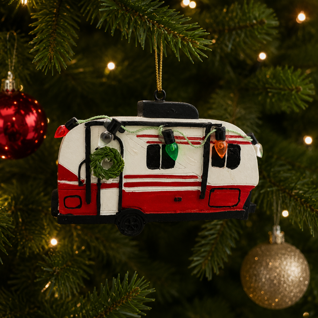 Camper Trailer Wrapped in Lights