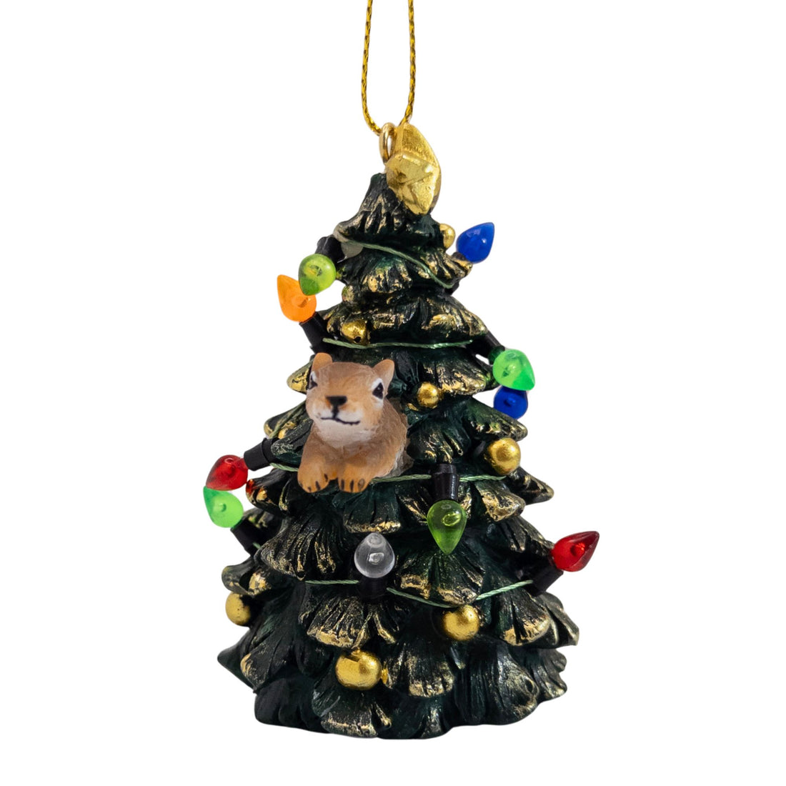 Squirrel Jumping from Tree Wrapped in Lights