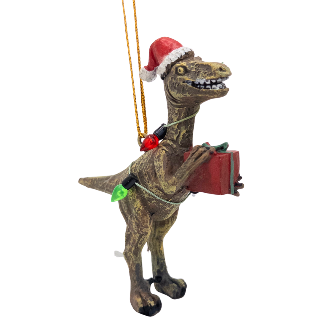 Raptor Dinosaur with Gift Wrapped in Lights