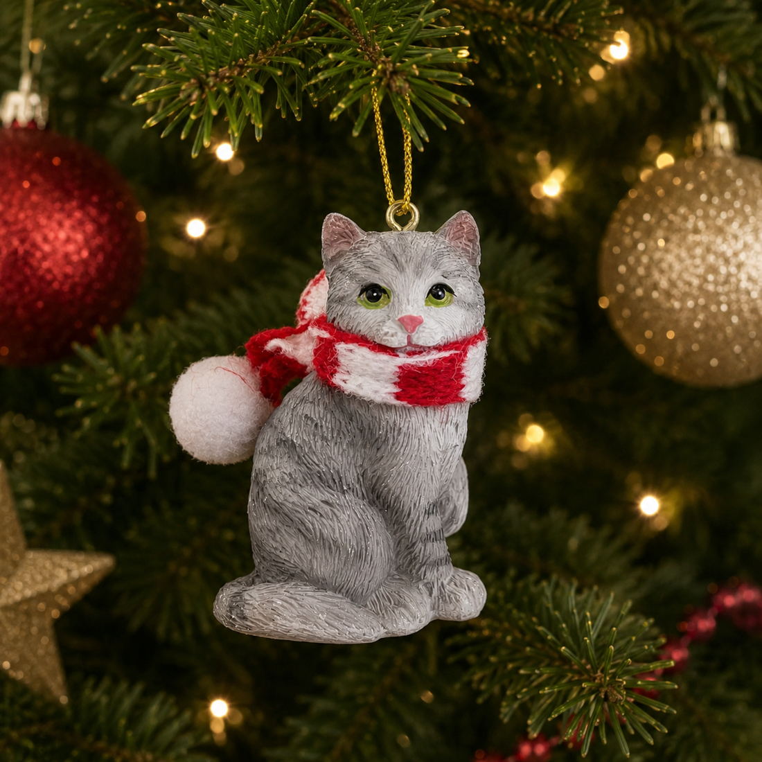 Gray Tabby Cat with Scarf