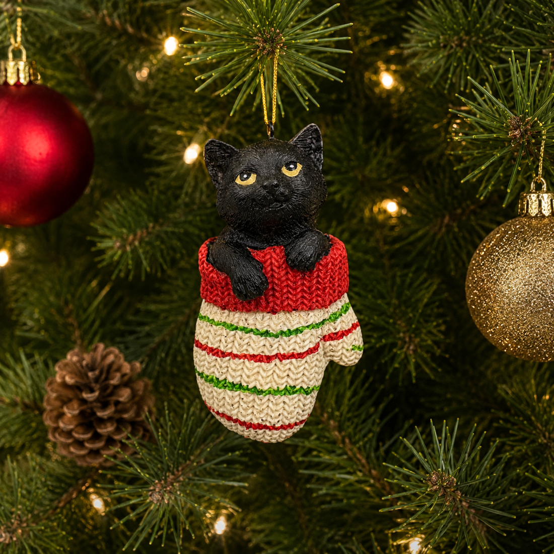 Black Cat in Mitten