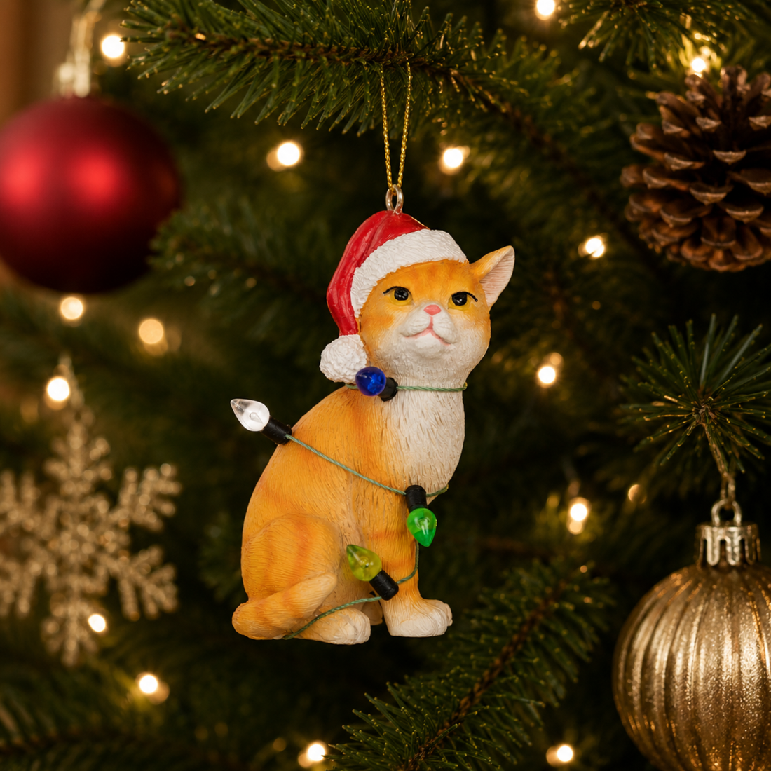 Orange Cat Wrapped in Lights