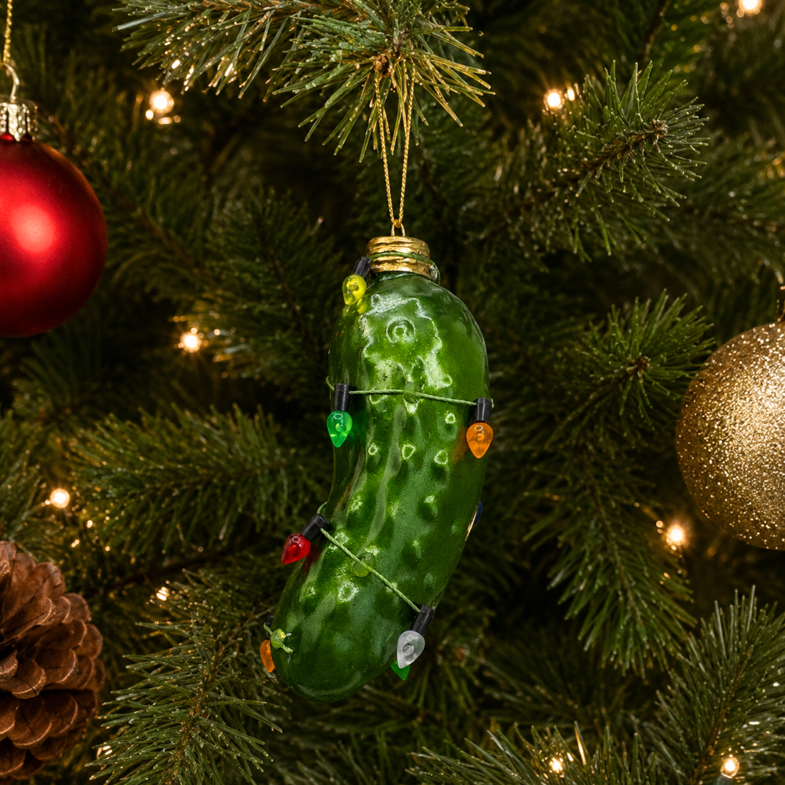 Pickle Wrapped in Lights