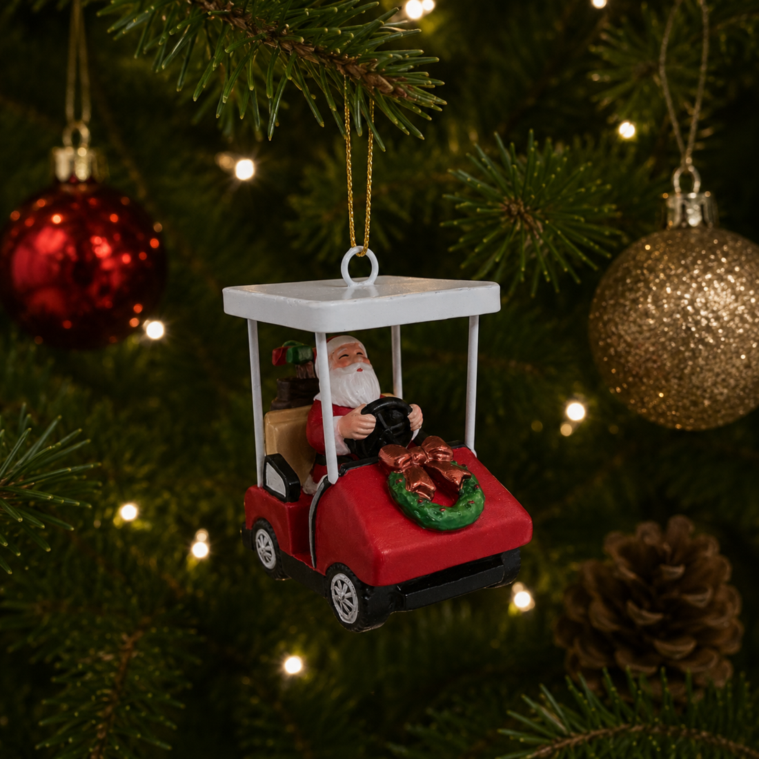 Santa Driving Golf Cart