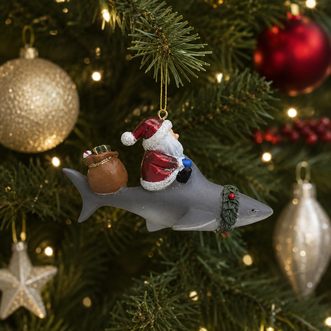 Santa Riding Shark with Sack