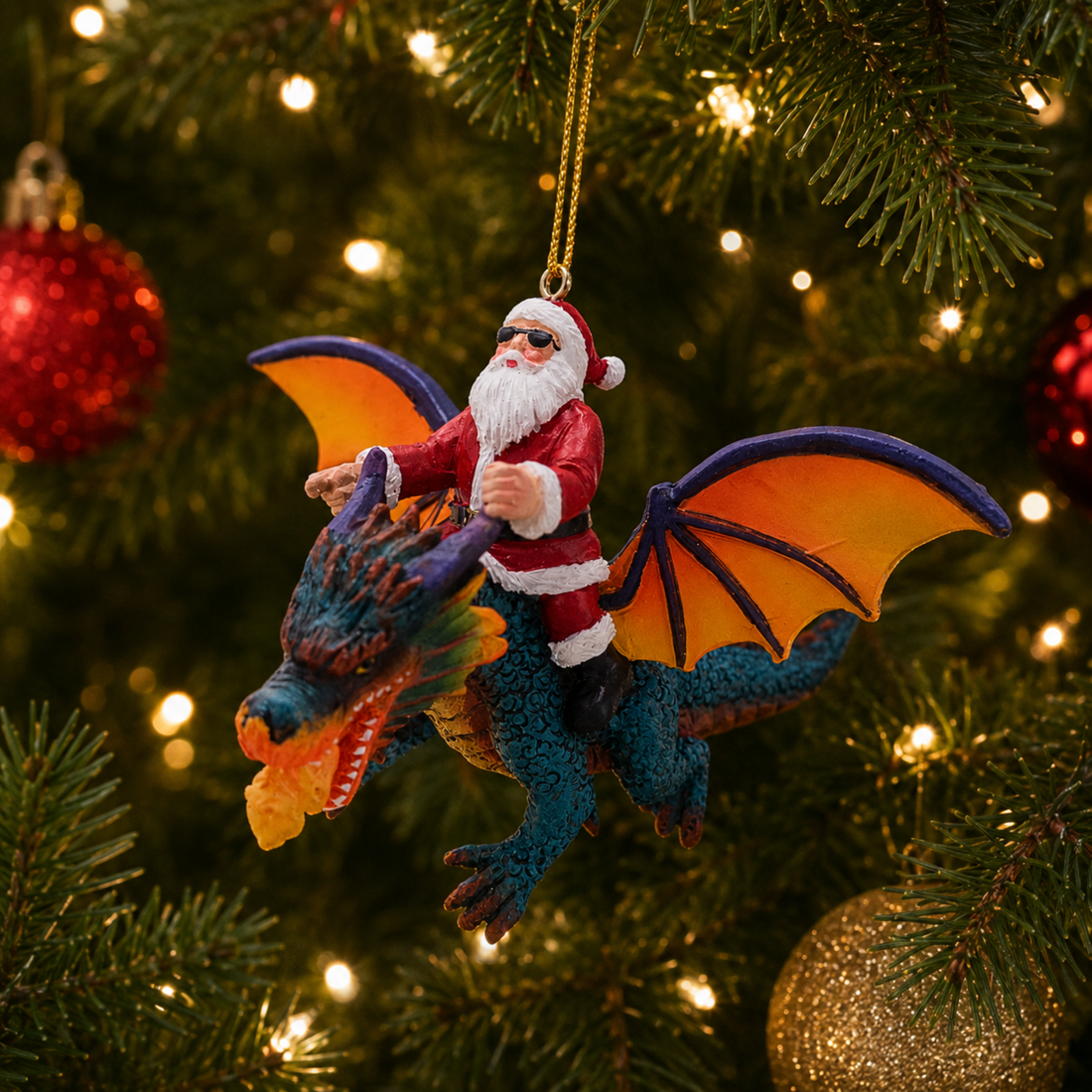 Santa Riding Blue Dragon
