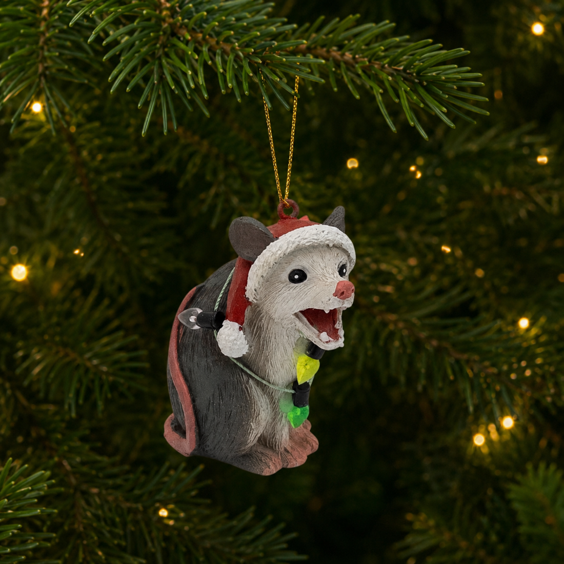 Screaming Opossum Wrapped in Lights