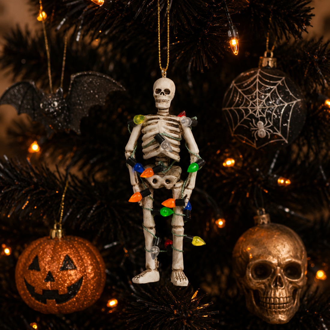 Skeleton Wrapped in Lights