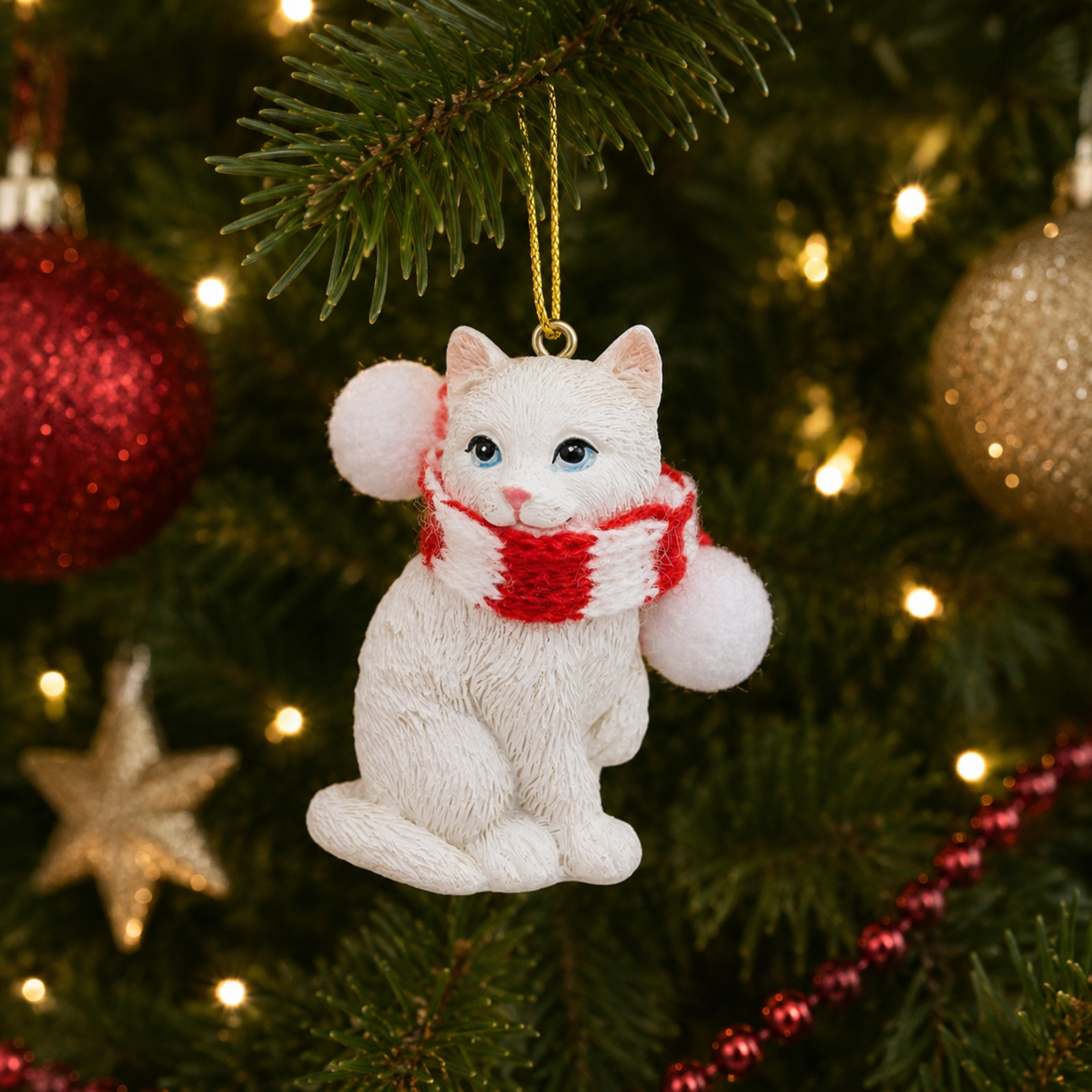 White Cat with Scarf